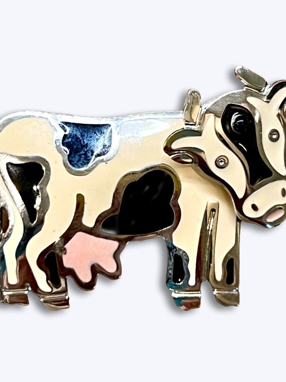 VTG Edgar Berebi Signed Articulated Enamel Cow Brooch Pin 80s Whimsy Western